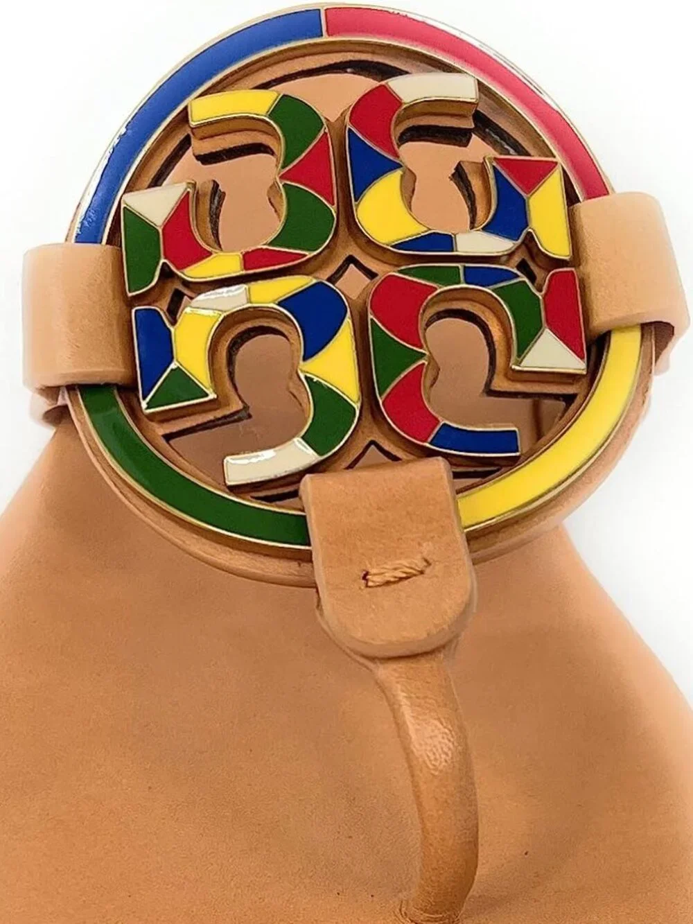Tory Burch $298 Enamel Miller Soft Sandal Multi Natural Vachetta Tan 7.5 9 Slide